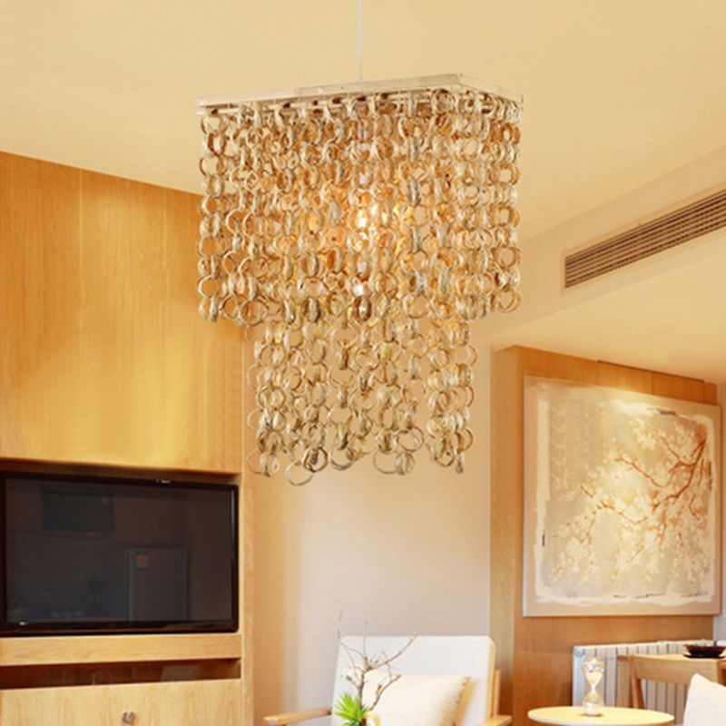 Lámpara colgante de bambú rectangular moderno 1 iluminación de luz en beige
