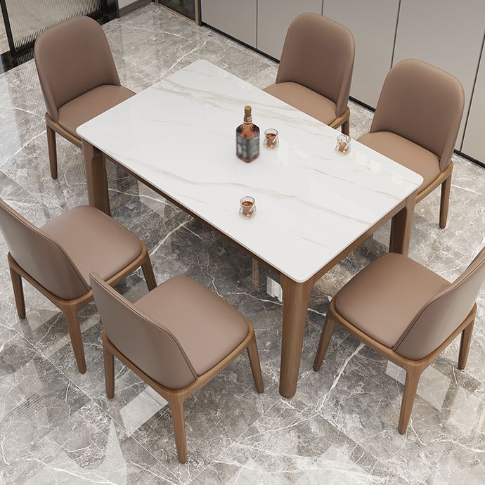 Tavolo da rettangolo superiore in pietra sinterizzato per tavolo da pranzo del ristorante con 4 gambe in legno