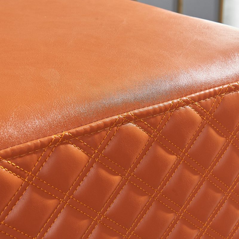 Glam Pouf Ottoman Genuine Leather Upholstered Solid Color Square Ottoman