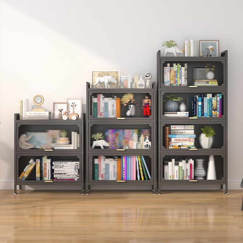 Industrial Style Metal Bookshelf Closed Back Shelf Bookcase with Doors