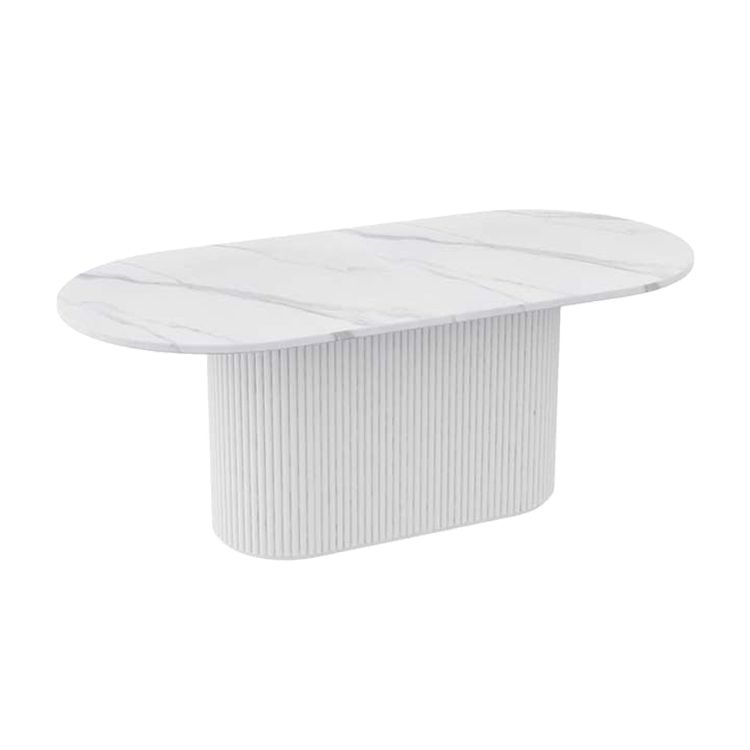 Sintered Stone and Wood Dining Table Simple Style Single Pedestal Base Table