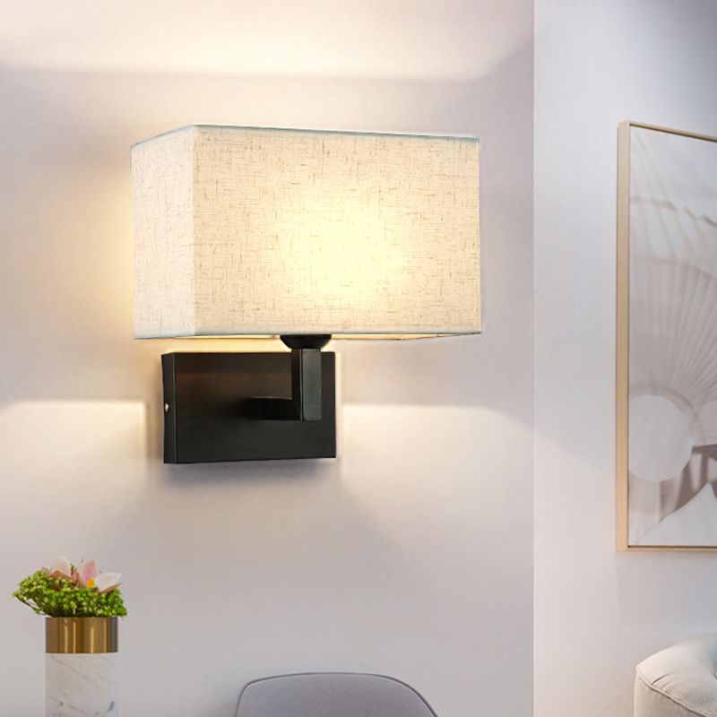 Rectangular Wall Lighting Minimalist Fabric 1 Head Beige/Flaxen Wall Mounted Light for Bedroom
