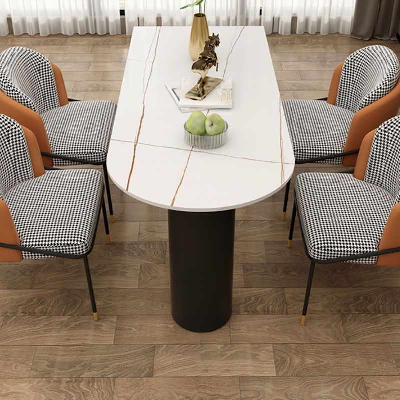 Mesa de comedor moderna de piedra y acero, mesa de comedor con pedestal doble, estructura negra