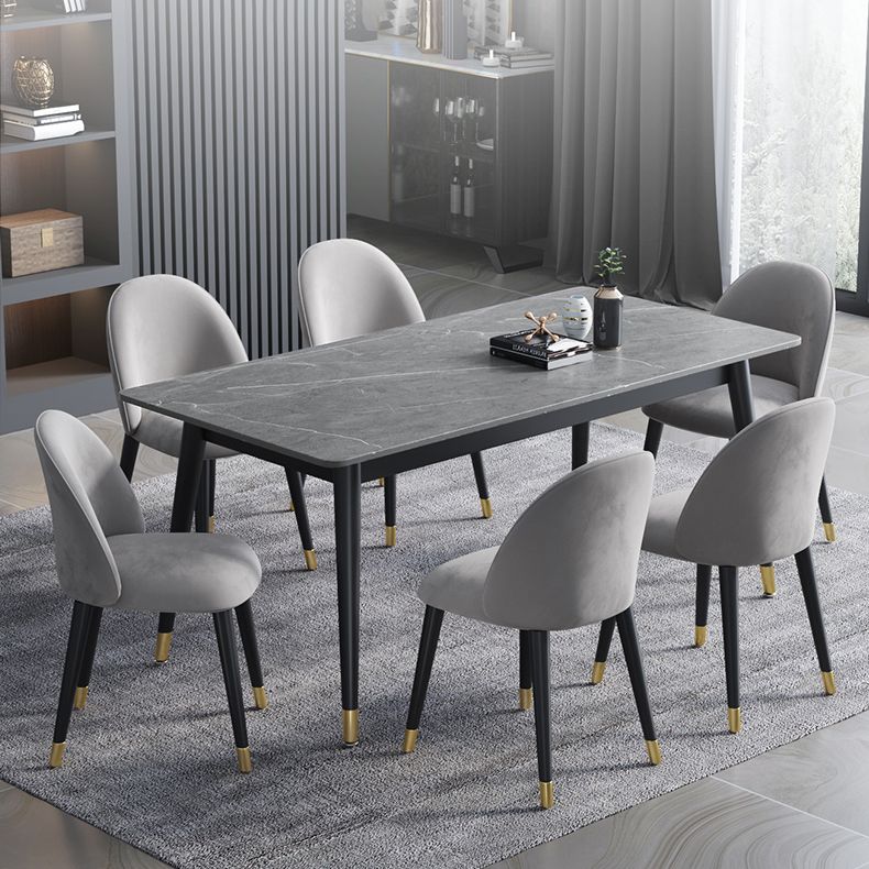 Contemporary Fixed Dining Room Table Set with Metal 4 Legs Base Dining Table Furniture