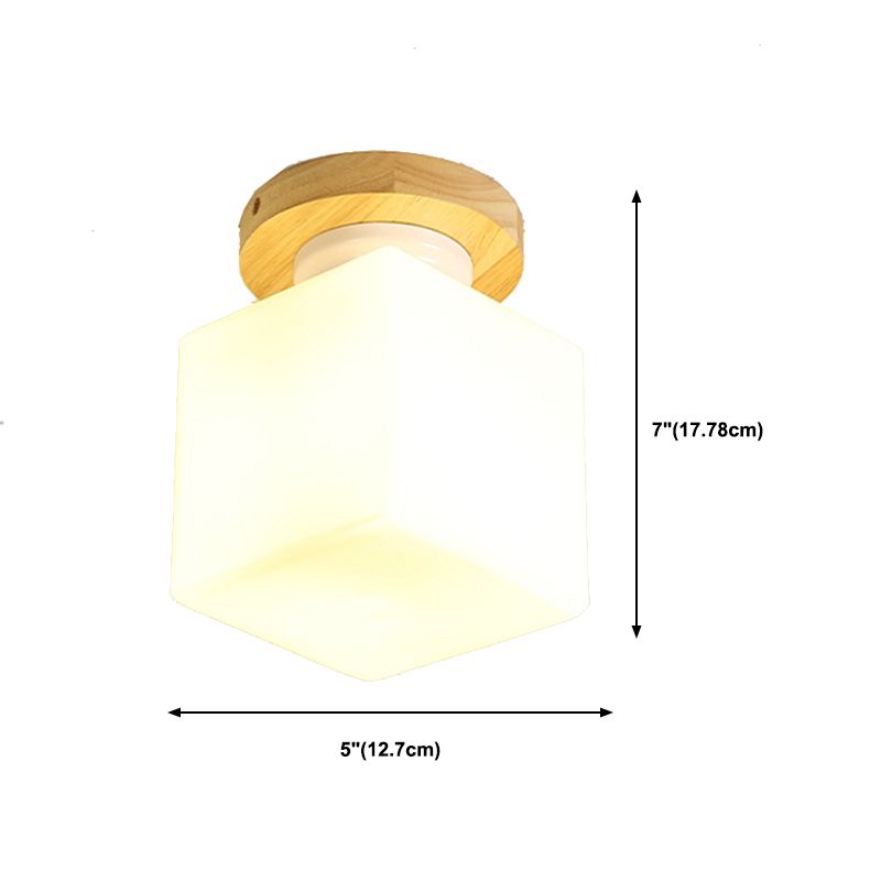 Single Beige Finish Flush Mount Lighting Nodic Wooden Shaded Ceiling Light