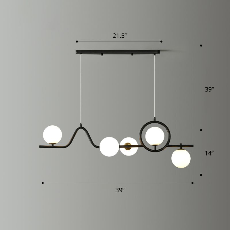 Postmodern Curve Island Affermazione Light Metallic Dining Room lampada a sospensione con sfera di vetro