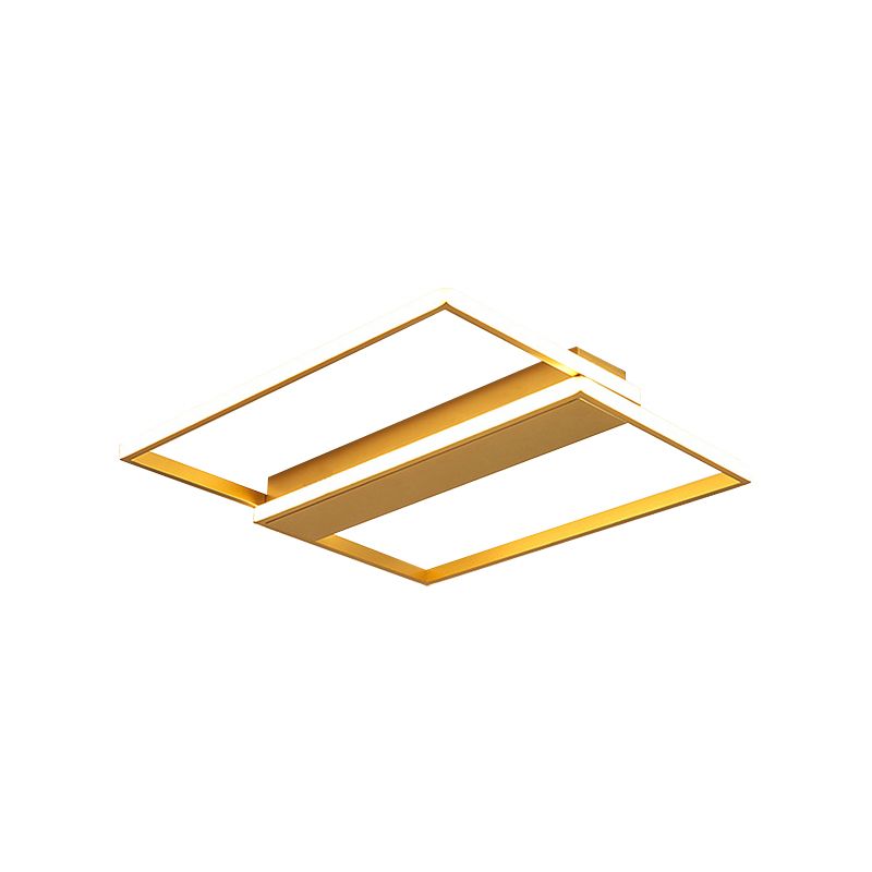 Dual Rectangle Frame Flush Ceiling Light Modernist Metallic Sitting Room LED Flush Mount Lamp in Gold, 16"/19.5" Width