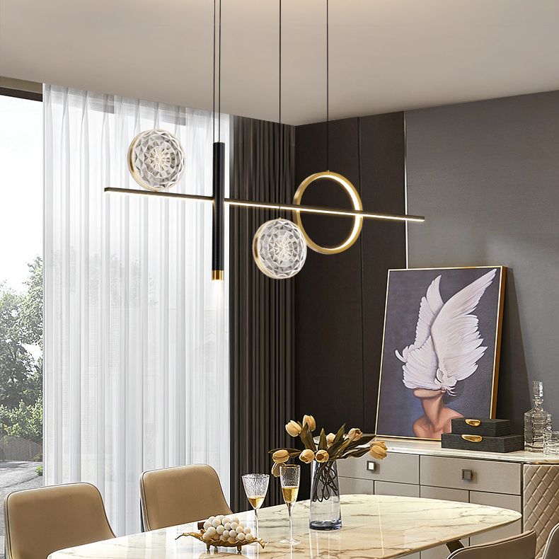 Nordic Linear Island Chandelier Light Metal Dinning Room LED Island Lightture en or-noir