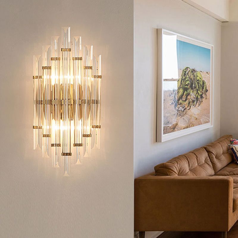 Lámpara de pared de la columna de cristal transparente de 2 luces Post-Moderno Flexion de iluminación de dorado para sala de estar