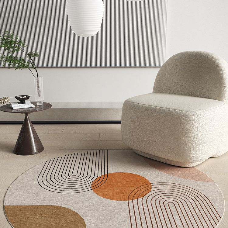 Round White Tone Home Decor Carpet Nordic Abstract Printed Area Rug Polyester with Easy Care Rug