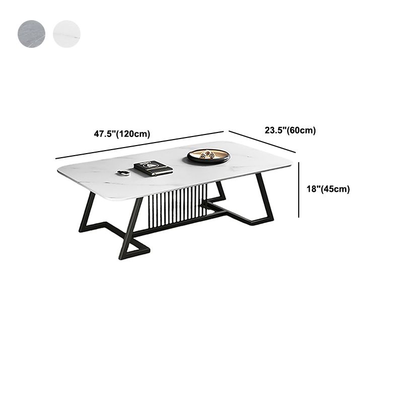 Rectangle Stone Top Coffee Table with Black Metal Trestle Base