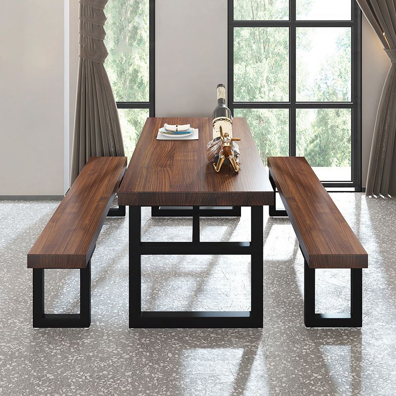 Industrial Dining Room Table Solid Wood Rectangle Dinette Table in Brown