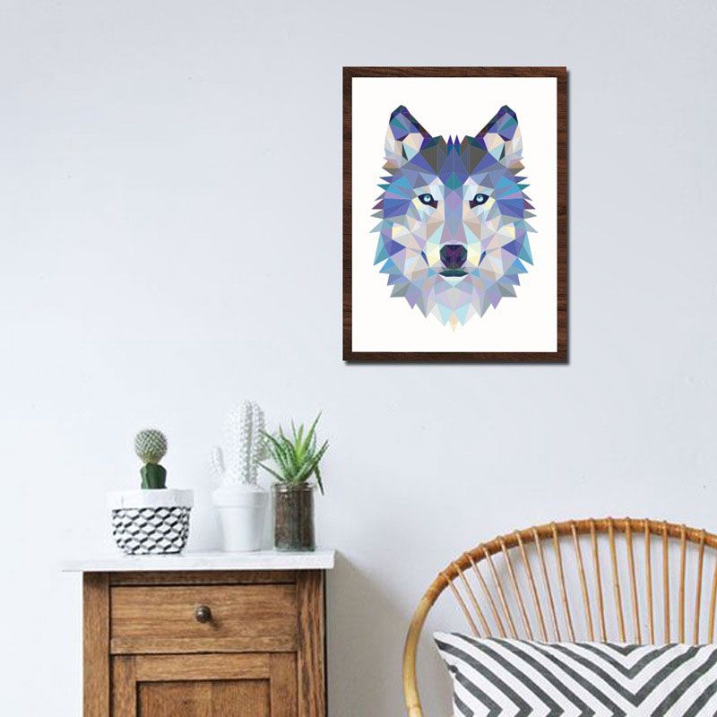 Wolf Wrapped Canvas Mediterranean Textured Wall Art Prints in Blue for Study Room