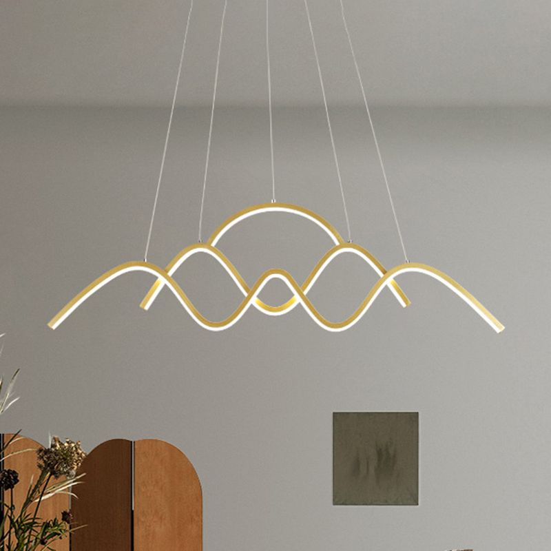 Wave Dining Room Island Light Fixture Metal LED Modernism Hanging Lamp Kit in Gold, White/Warm Light