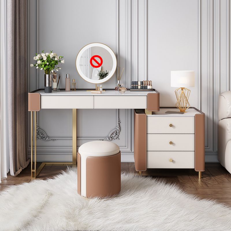 White Slate Vanity Set Metal Table Legs with 2/5 Drawers Dresser