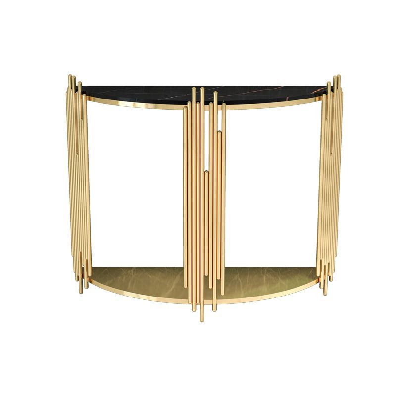 Glam Iron Floor Console Table Shelf Storage Stain Resistant Half Moon Console