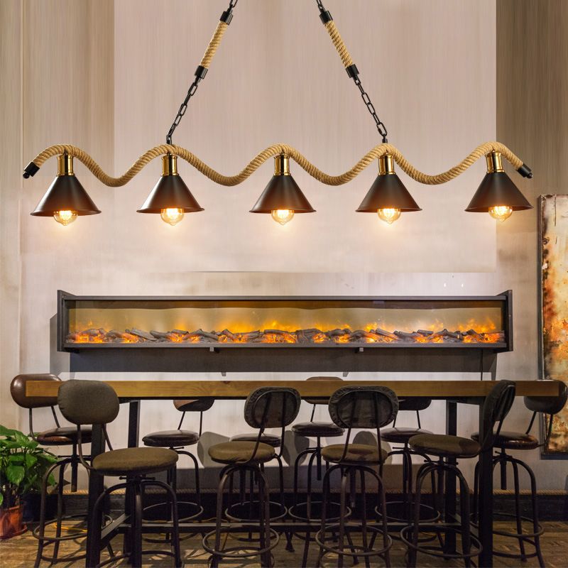 Hemp Rope Hanging Island Light Industrial Hanging Lighting Fixture for Dining Room
