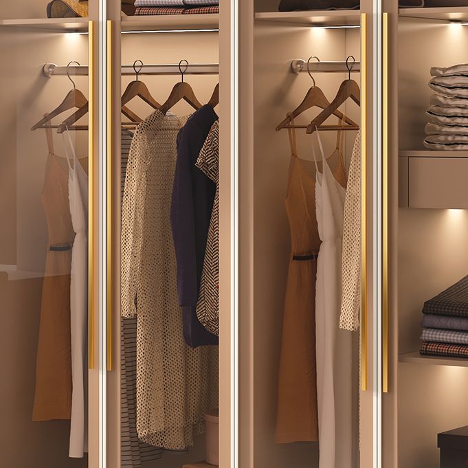 Contemporary Style Wardrobe Armoire Glass Door Armoire with Garment Rod for Home