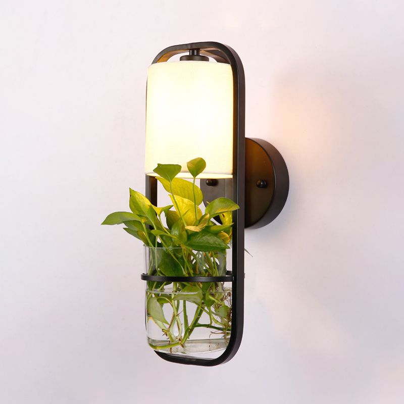 Black 1 Bulb Sconce Shade Vintage Metal Rectangle LED Wall Lamp with Plant Container for Bedroom