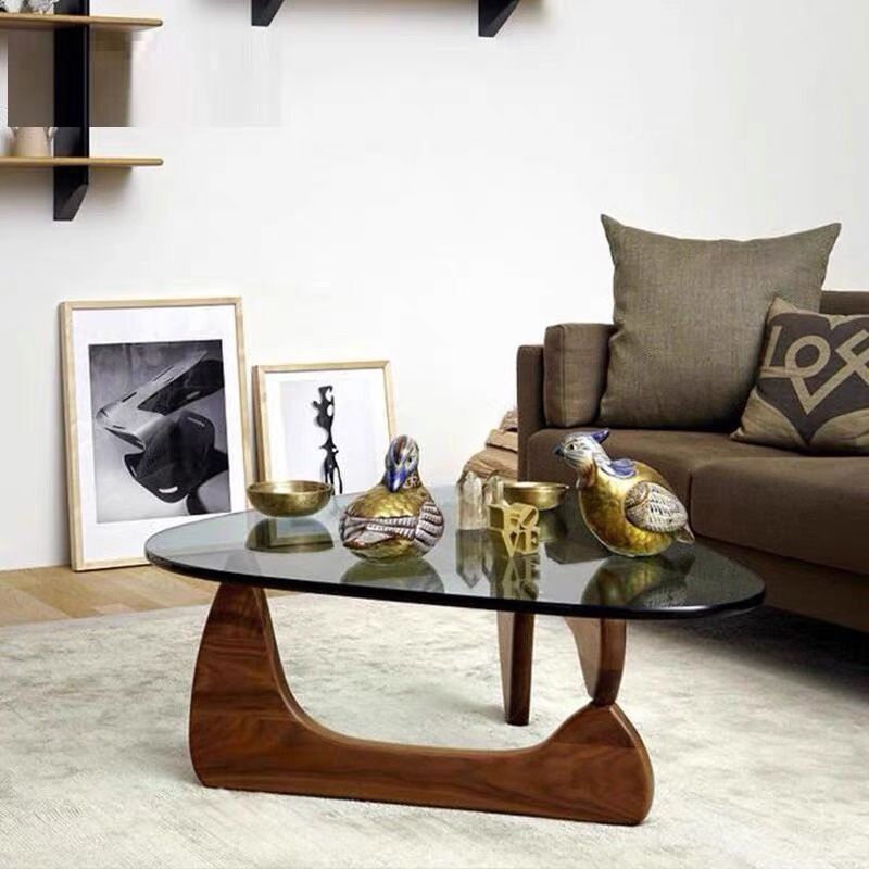 Abstract Base Design Wood/brown/black Solid Wood Tempered Glass Countertops Side Table