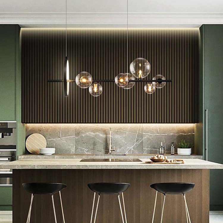 Spherical Hanging Island Lights Ultra-Contemporary Clear Glass Chandelier Lighting Fixtures for Restaurant