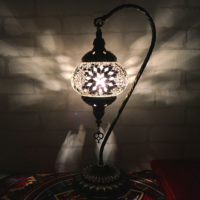 Mesa de dormitorio de brazo curvo Luz de arte retro de vidrio retro bulbo individual blanco/amarillo/naranja lámpara de noche