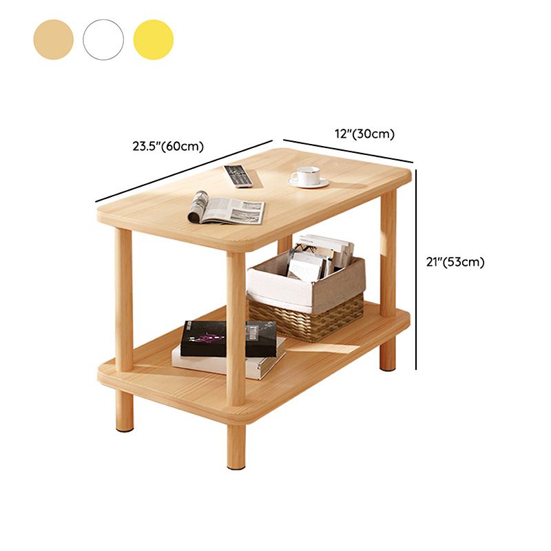 Modern Rectangular Corner Table Double Tier Wood Side End Table