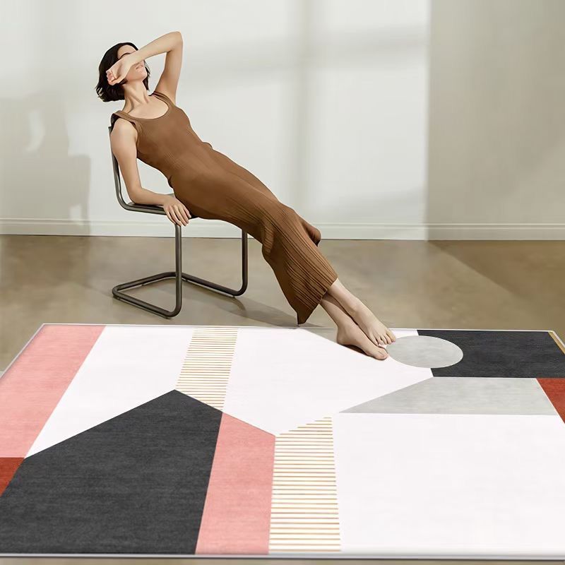 Apricot Rectangle Rug Polyester Modern Rug Washable Rug for Living Room
