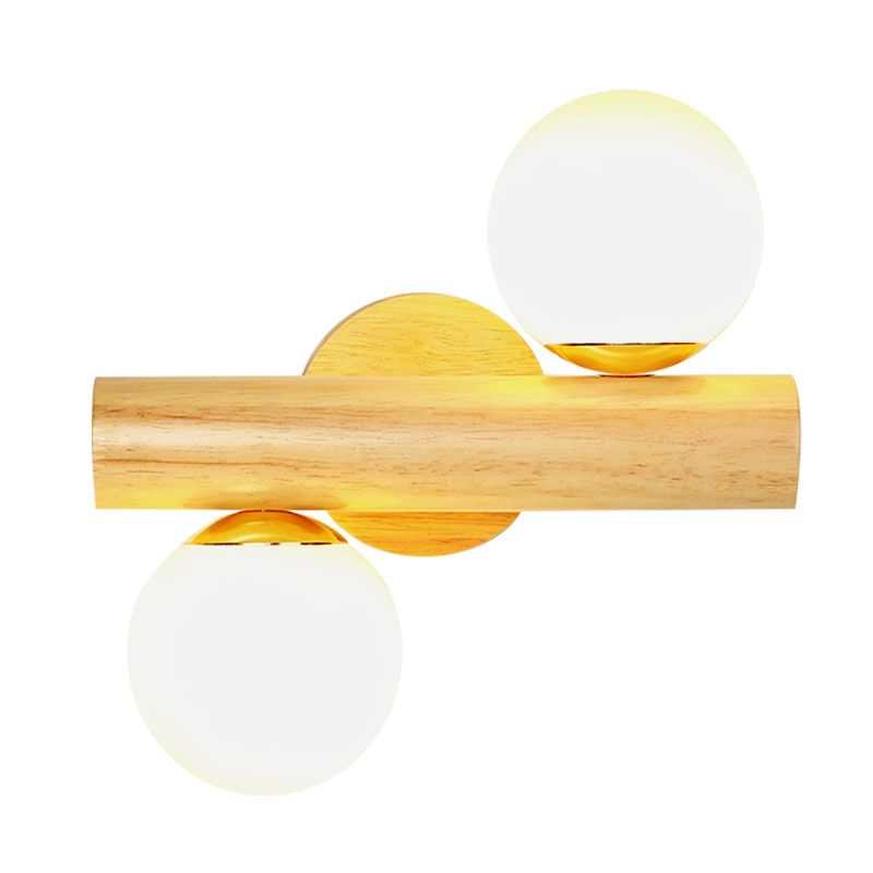 Luce murale in globo in vetro di latte con base in legno 2 luci lampada a parete contemporanea in bianco per bagno
