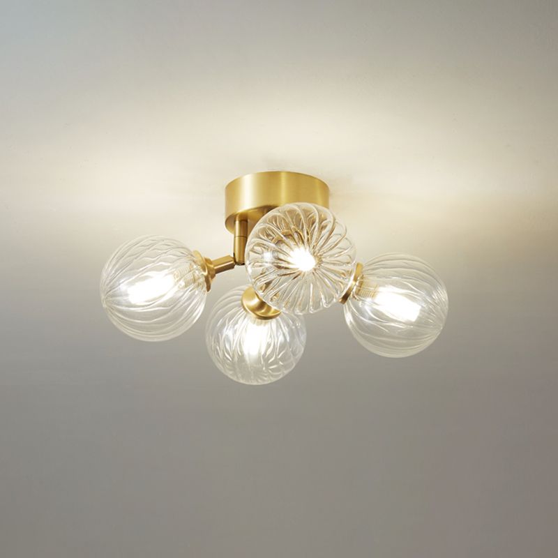 Modern Flush Light Fixtures Transparent Glass Sphere Flush Mount Lamp in Gold