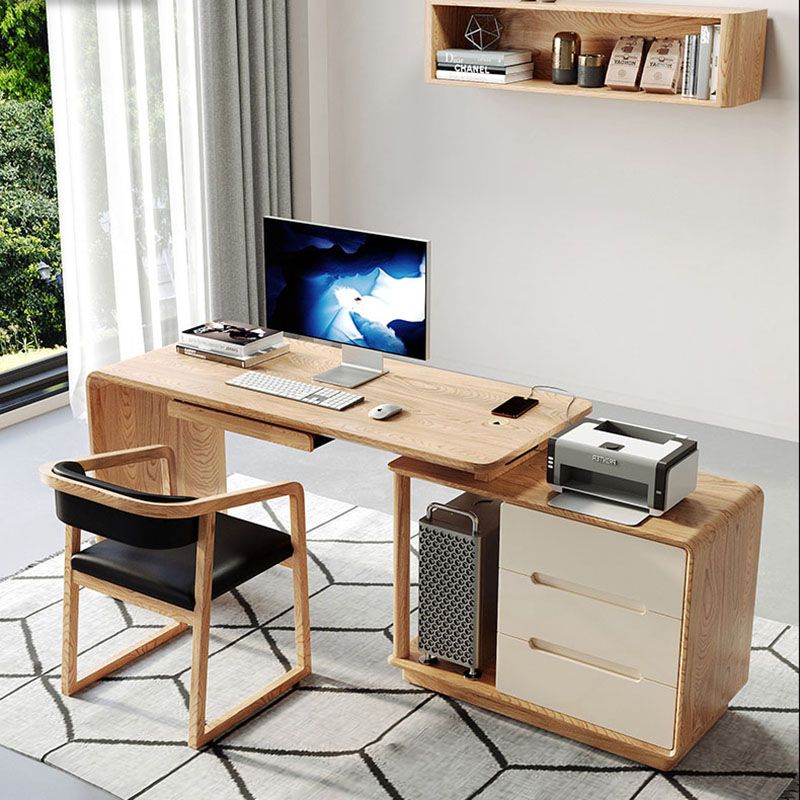 Contemporary L-Shape Office Desk Solid Wood Computer Desk for Home