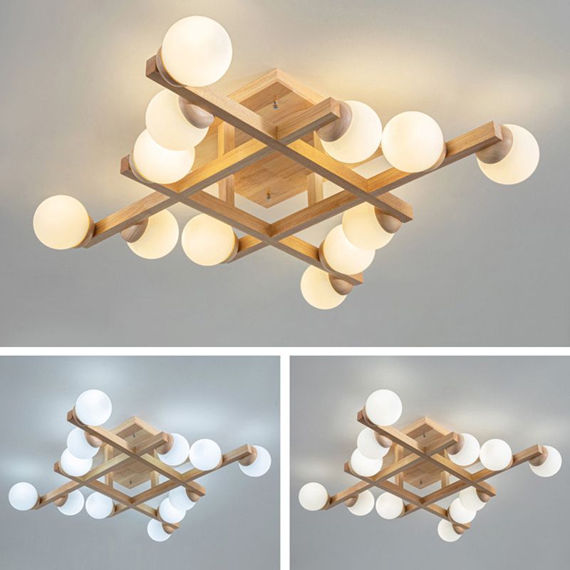 Luminaire encastré carré contemporain Plafonnier encastré en bois en marron