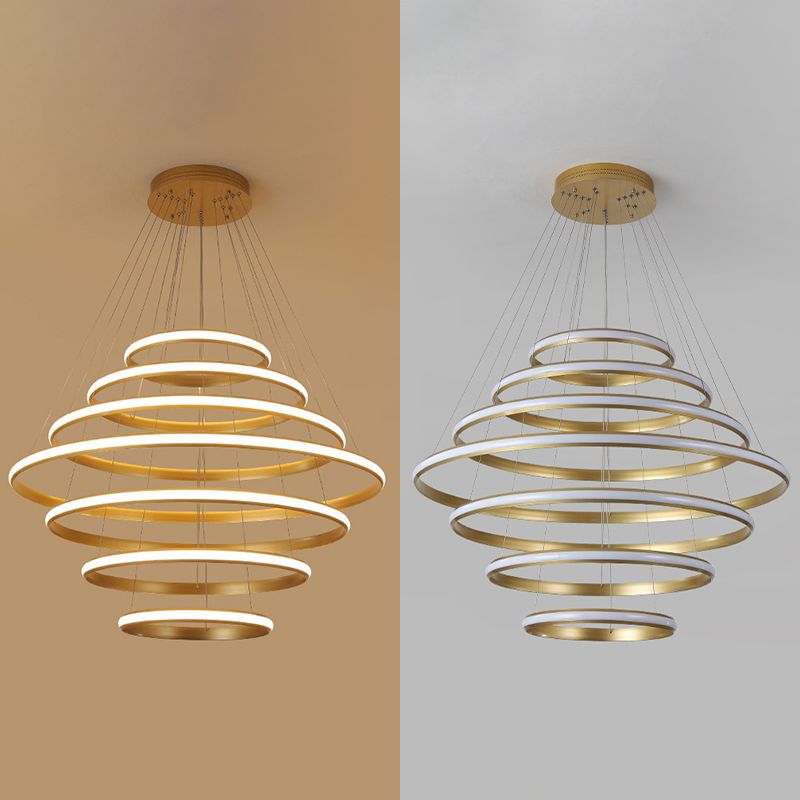 Luce a sospensione ad anello luminoso esterno Simplicità lampadario della hall in metallo in oro