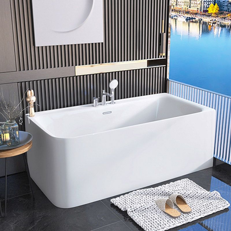 Modern Acrylic Rectangle Bathtub Soaking Back to Wall Bathtub with Drain and Overflow Trim