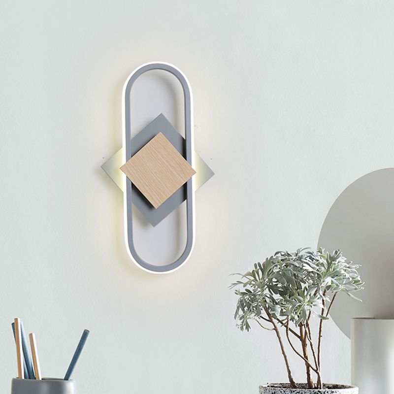 Nordic 2 Layers Round/Square Sconce Light Iron Bedroom LED Wall Mount Lamp with Elliptical Frame, Warm/White Light
