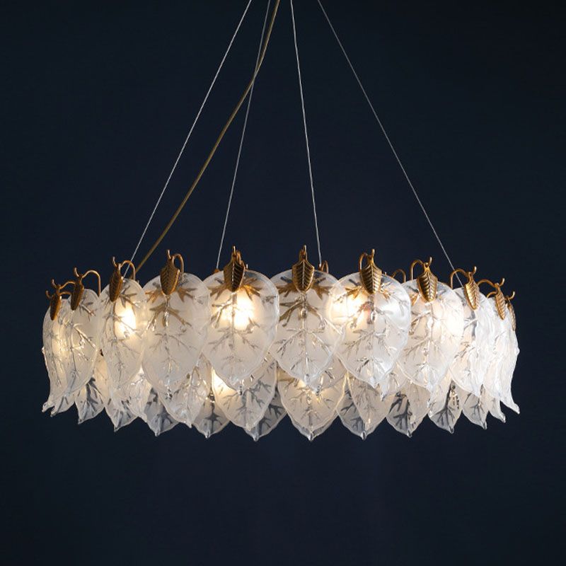 Leaf Chandelier Light Fixture Modern White Glass Pendant Lighting for Restaurant