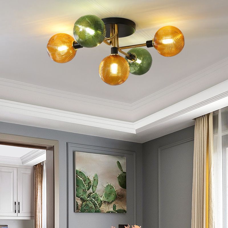 Luz de techo de bola de vidrio Luz de montaje de semi descarga posmoderna para sala de estar para sala de estar
