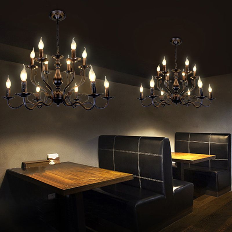 12 lights American Vintage Chandelier Metal Candlestick Lampe de lampe grand lampe de suspension avec une chaîne de suspension réglable de 13,7 "