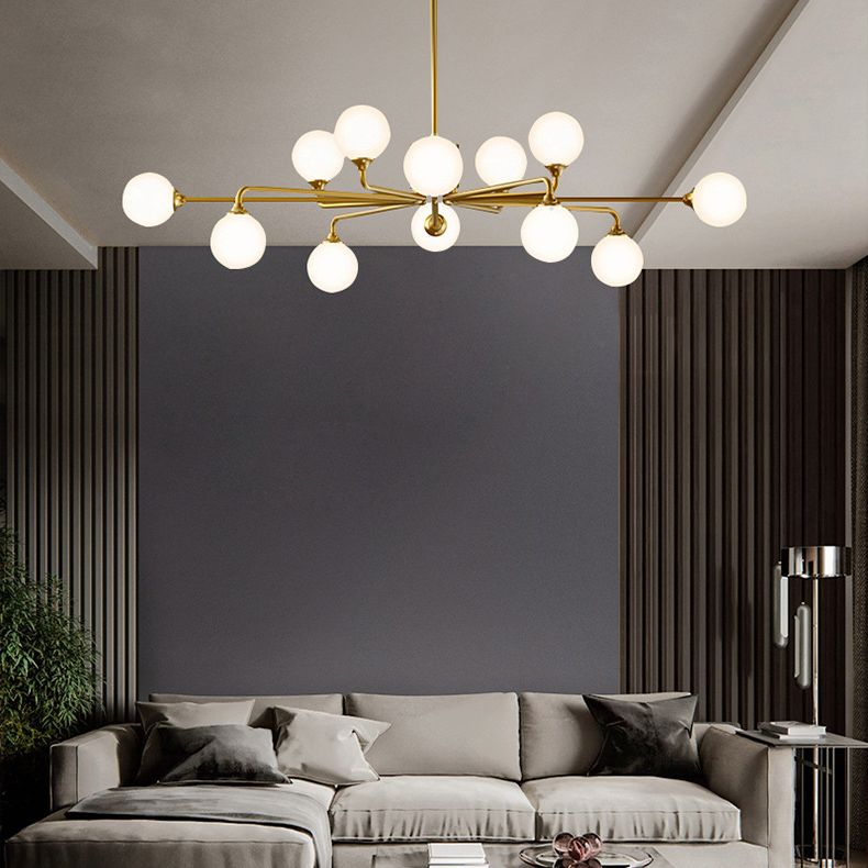 Modern Minimalist Chandelier Light Fixture Spherical White Glass Ceiling Chandelier for Living Room
