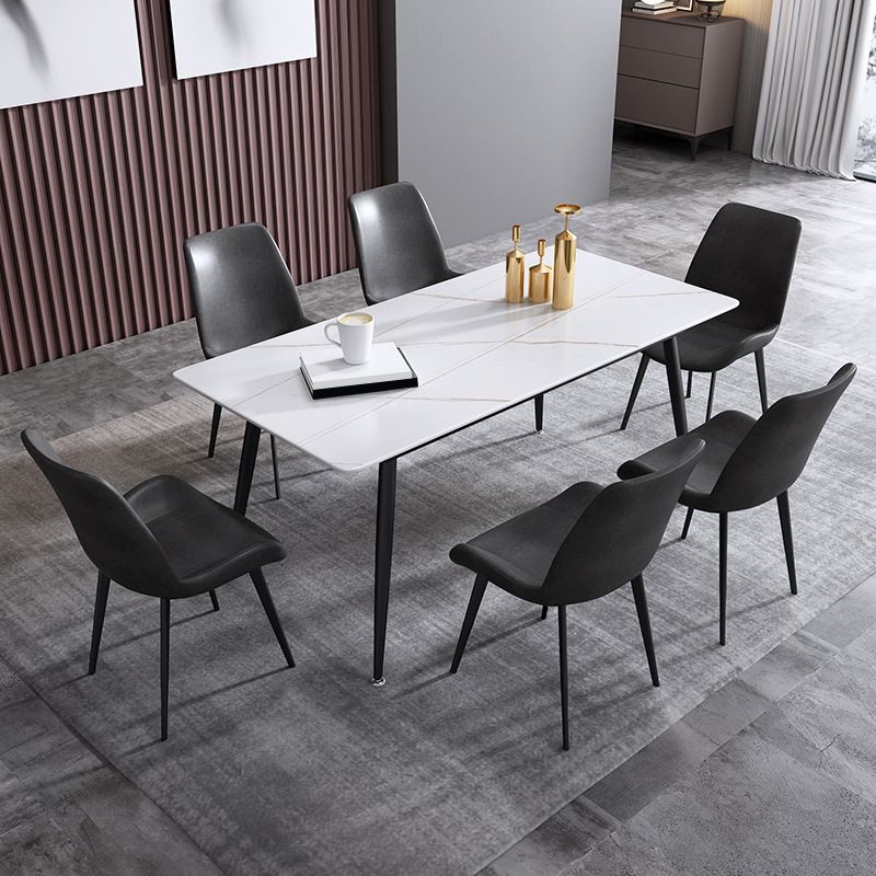 Industrial Rectangle Stone Table Standard Height Kitchen Table with 4 Legs