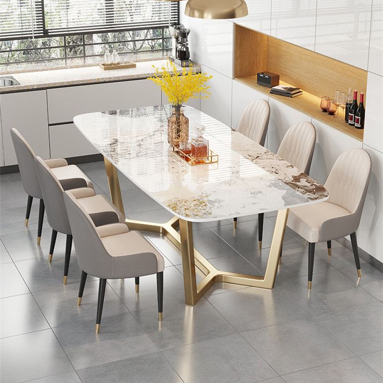 Traditioneller Luxus -Esstisch Rechteck Sintered Stone Trestle Tisch mit Goldrahmen