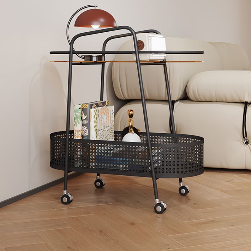 25.6" Wide Metal & Glass Side Table Elliptical Sofa Side Accent Table with Casters