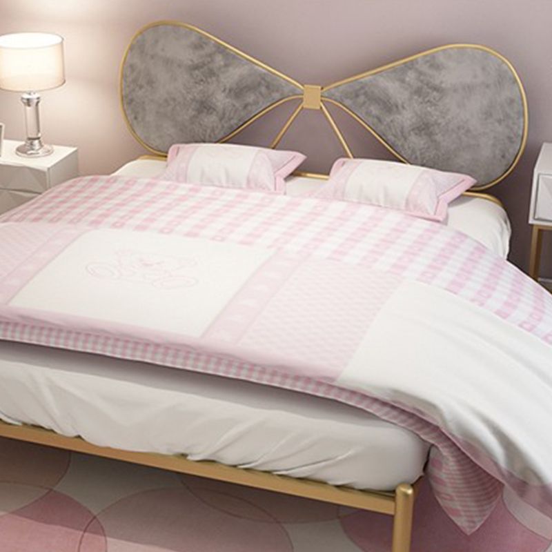 Metal and Upholstered Bed Frame with Metal Legs Open-Frame Bed in Gold