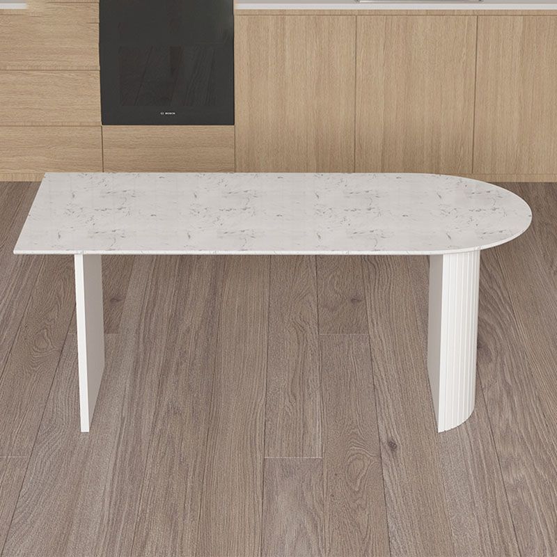 Contemporary Style Dining Table Stone Double Pedestal Dining Site Table