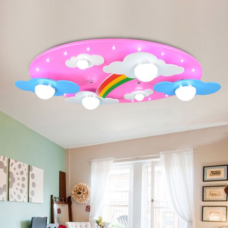 Cloud Flush Deckenleuchte, kreative Holz-LED-Rosa-Unterputzlampe für Kinderzimmer