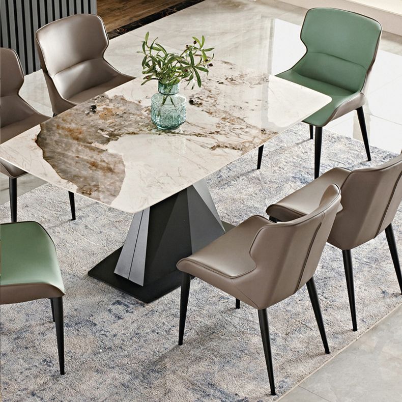 Metal Traditional Luxury Rectangular Table Sintered Stone Dining Table with Pedestal Base