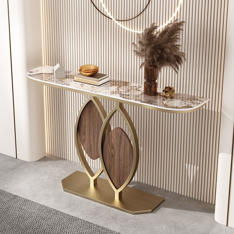 Half Moon Console Accent Table Antique Finish Sofa Console Table in Stone