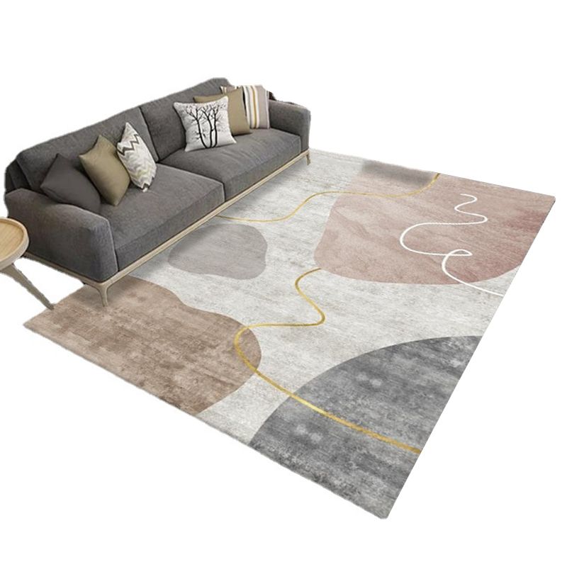 Nordic Pink Rug Contrast Color Polyester Area Rug Washable Rug for Living Room