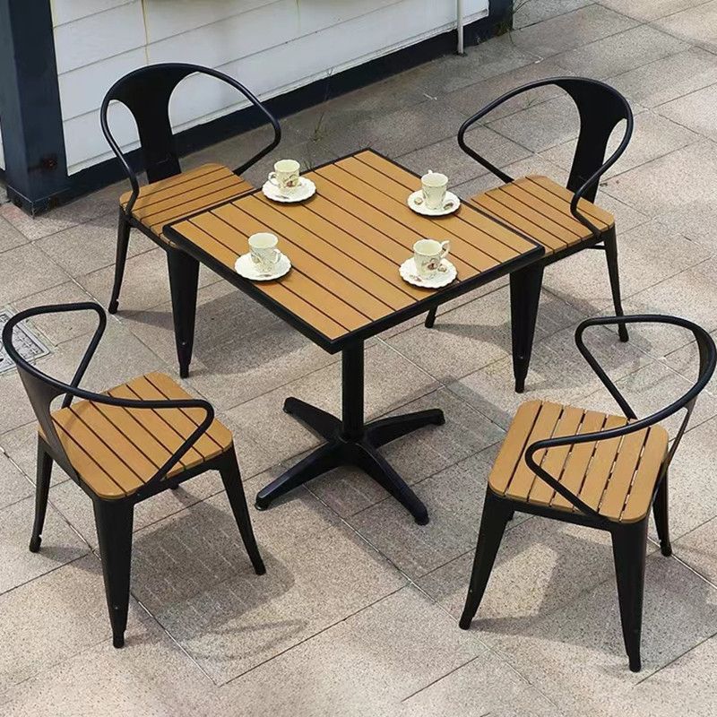 Contemporary 1/5/7 Pieces Metal Dining Set Reclaimed Wood Dining Table Set for Outdooor