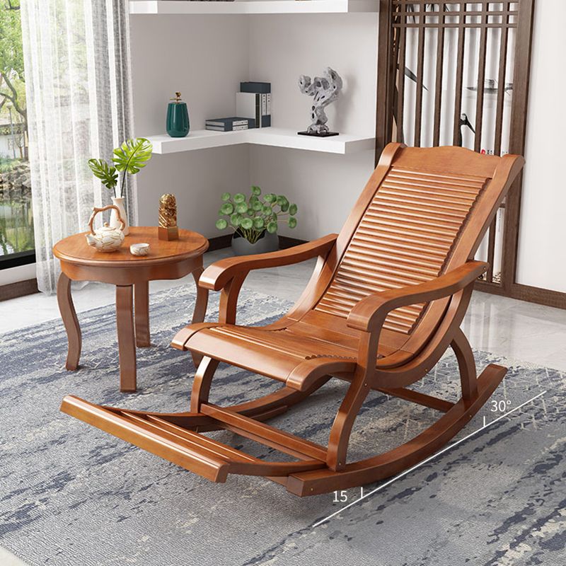 Retro Dark Brown Rocking Chair Solid Wood Reclining Rocker Chair for Home